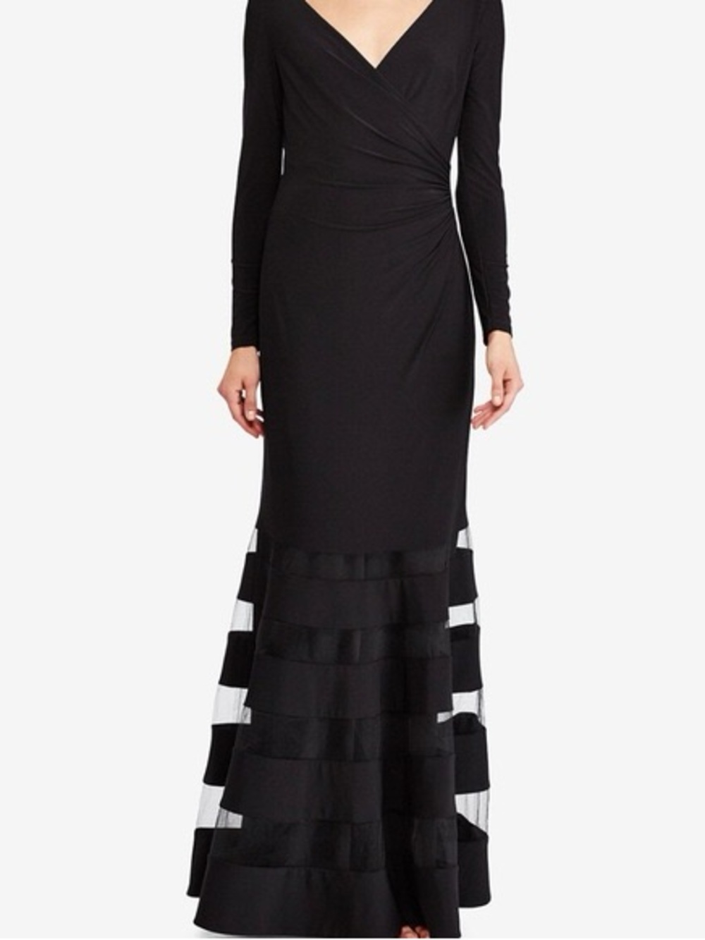 Ralph Lauren Tulle-Panel Jersey Gown in Black Formal Wear